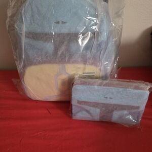 Blue and Yellow Backpack and Wallet Set